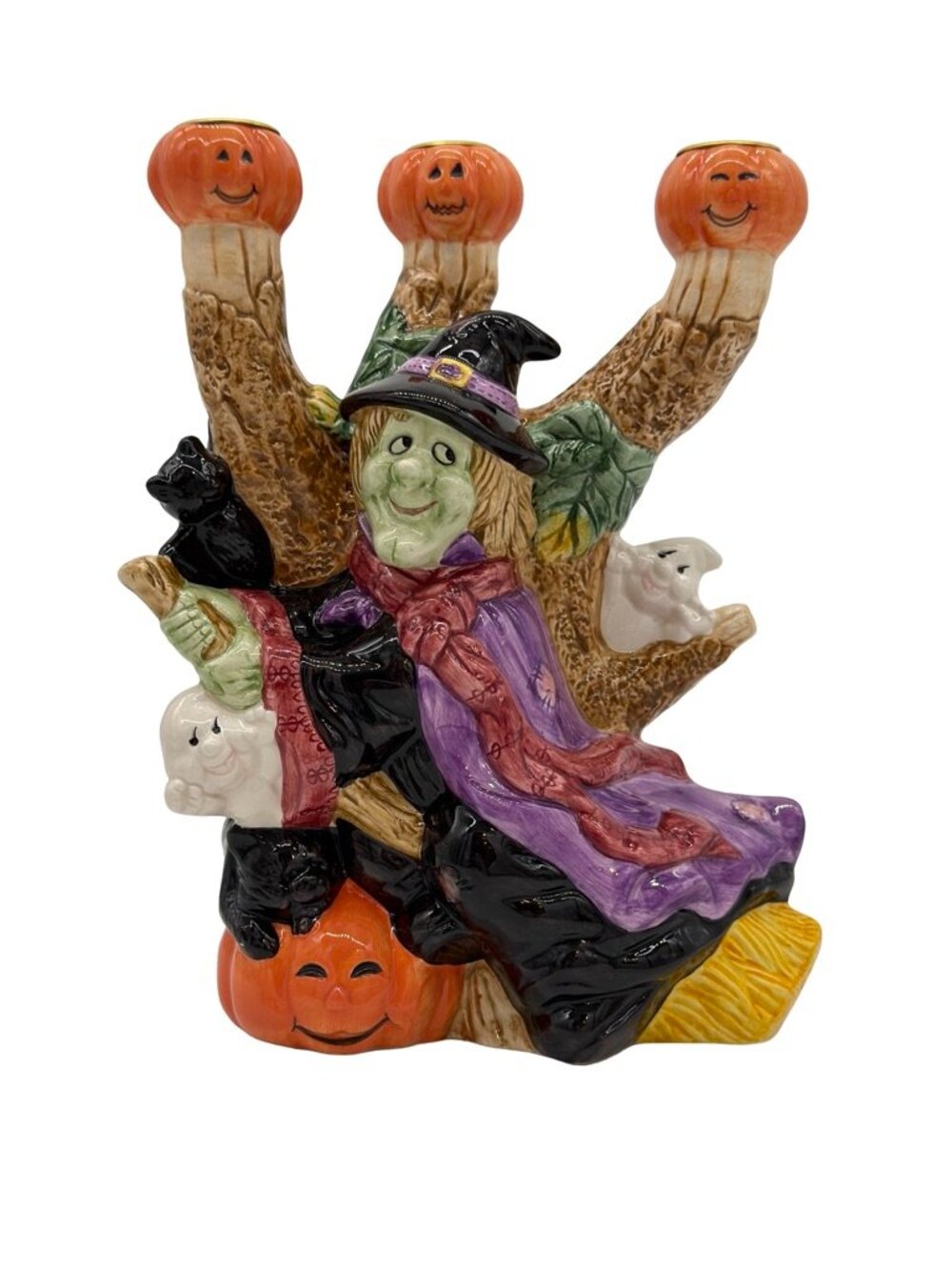 Vtg Fitz & Floyd Halloween Harvest Witch Candelabra 1995